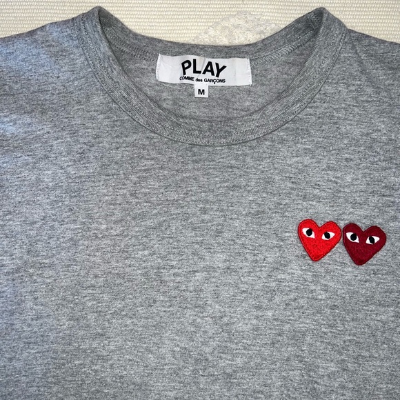 Comme des Garçons PLAY Twin Hearts Slim Fit Jersey T-Shirt in Grey RUNS SMALL - Picture 4 of 7
